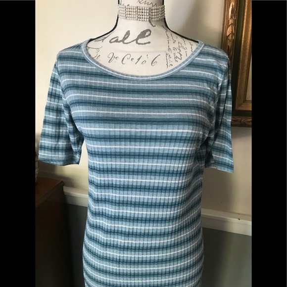 LuLaRoe Striped Teal Carly Dress Size XL - Picture 3 of 7